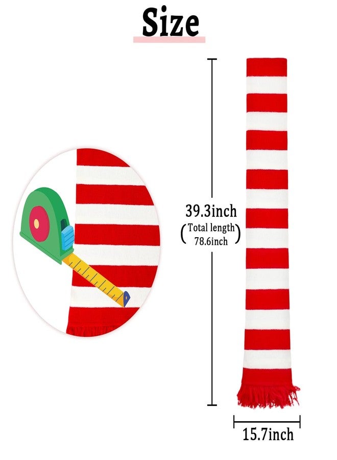 Lyxaof Red and White Striped Scarf Christmas Soft Knit Scarf Winter Classic Striped Scarves Snowman Gru Costume for Women Men (Red) - Image 4